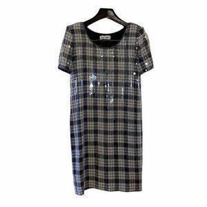 Albert Nipon Sheath Dress Black Plaid Sequin 4